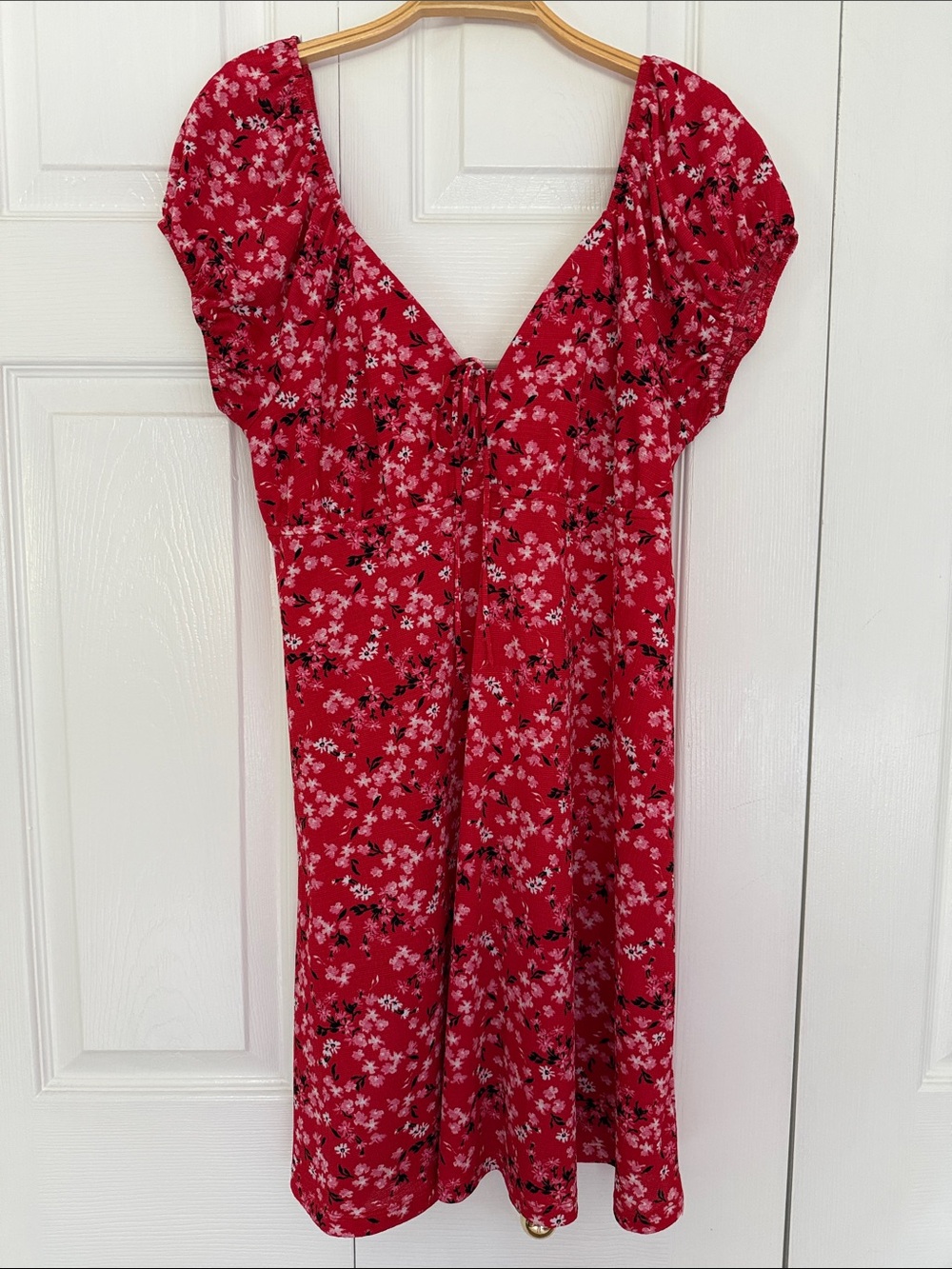 NOBO Red Floral Midi Dress with V-Neck